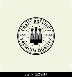 Rustique, rétro badge artisanat brasserie logo design vecteur, meilleur pour la maison de bière, bar, pub, marque de brasserie et identité Illustration de Vecteur