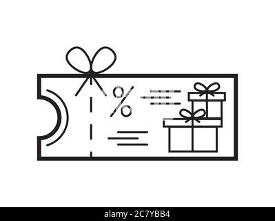 Vecteur d'icône de cadeau de bon d'achat en forme de contour simple. Signe des boîtes-cadeaux sur la carte de réduction. Illustration du don en ligne. La boutique en ligne distribue Illustration de Vecteur