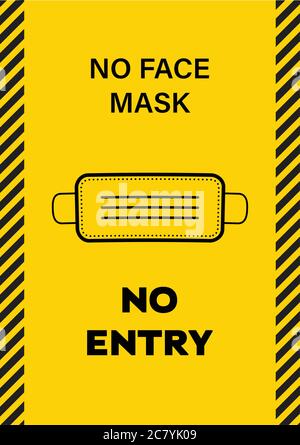 Autocollant avec le texte, pas de masque de visage pas d'entrée, illustration vectorielle, autocollant jaune et noir pour masque de visage portant un masque de visage Illustration de Vecteur