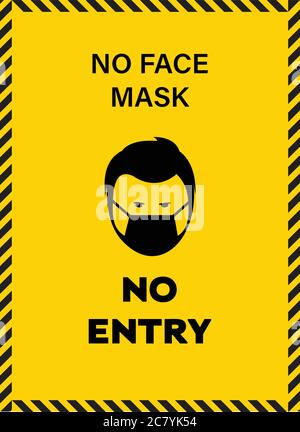 Autocollant avec le texte, pas de masque de visage pas d'entrée, illustration vectorielle, autocollant jaune et noir pour masque de visage portant un masque de visage Illustration de Vecteur
