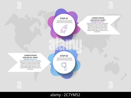 Infographies avec 2 cercles et flèches. Modèle vectoriel moderne. Peut être utilisé pour deux diagrammes : business, web, présentation de flux de travail, présentations, organigramme Illustration de Vecteur