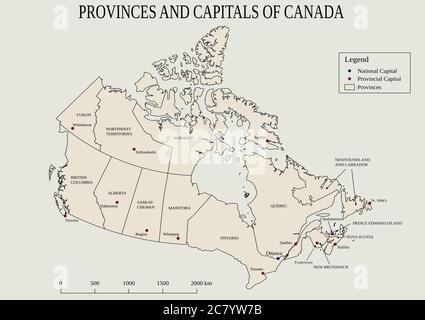 Carte des rovinces et capitales du Canada Banque D'Images