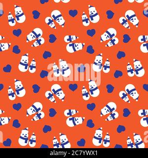 Orange Christmas Snowman fond sans couture pour les graphiques de site Web, textile de mode Banque D'Images