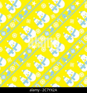 Jaune Noël Snowman fond sans couture pour les graphiques de site Web, textile de mode Banque D'Images