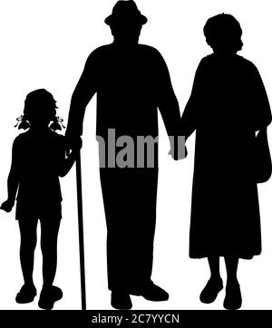 Silhouette de fille marchant avec les grands-parents Illustration de Vecteur