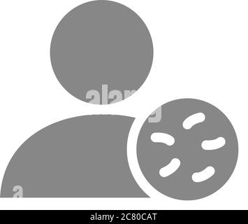 Profil utilisateur avec icône grise de bactéries. Infections, coronavirus, symbole d'interdiction d'admission Illustration de Vecteur