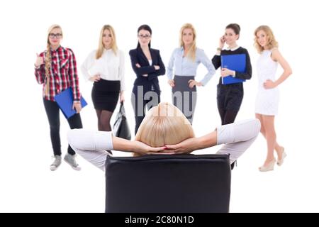 femme d'affaires et son équipe isolées sur fond blanc Banque D'Images