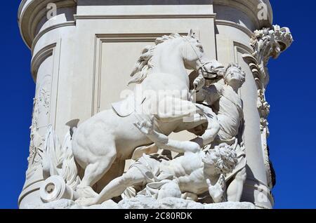 Détail de la statue équestre du roi José I sur la Praca do Comercio (place du Commerce) à Lisbonne, Portugal Banque D'Images