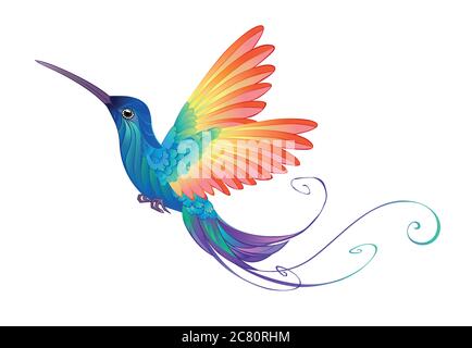 Magnifique oiseau-colibri arc-en-ciel sur un fond blanc transparent. Illustration de Vecteur