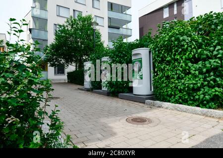 Espoo, Finlande - 29 juin 2020 : systèmes automatisés de collecte des déchets EVAC en Finlande. Banque D'Images