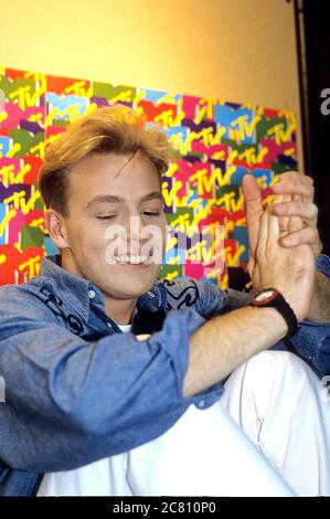 Jason Donovan au stand MTV de IM&MC. Amsterdam, le 30 avril 1989 | utilisation dans le monde entier Banque D'Images