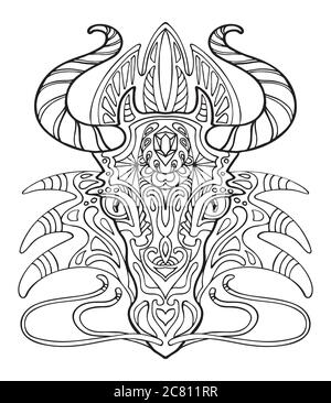 Portrait ornemental de dragon à colorier. Illustration décorative de contour vectoriel abstrait isolée sur fond blanc. Illustration de stock pour publicité Illustration de Vecteur