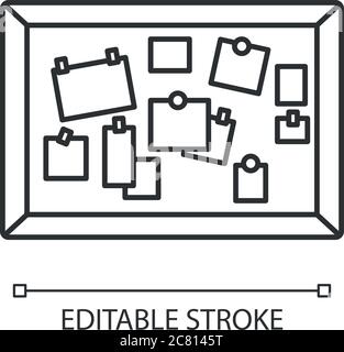 Icône linéaire pixel Perfect du tableau d'affichage. Tableau de bord de salle de classe. Tableau d'affichage avec notes. Illustration personnalisable à lignes fines. Symbole de contour. Vecteur est Illustration de Vecteur