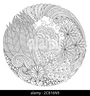 Coloriage avec part appelée aller composition florale détaillées pour des profils anti stress la méditation. Banque D'Images