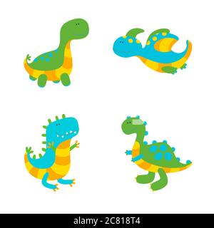 Ensemble de quatre dinosaures colorés sur fond blanc. Illustration vectorielle de style plat Illustration de Vecteur