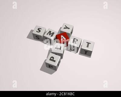 SMART PLAY combiné par des lettres de dés et de couleur croisant pour les significations connexes du concept. Téléphone et illustration. Illustration 3D Banque D'Images