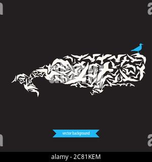 Baleine faite de mouettes. Silhouette. Illustration de Vecteur