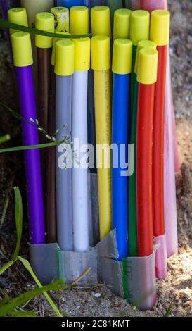 Timmendorf, Allemagne. 13 juillet 2020. Un faisceau de conduits vides de couleur pour la pose ultérieure de câbles à fibres optiques peut être vu à Timmendorf sur l'île Baltique de Pole. Credit: Jens Büttner/dpa-Zentralbild/dpa/Alay Live News Banque D'Images