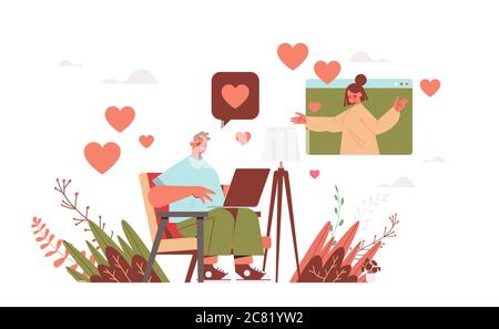 homme discutant avec une femme en ligne datant couple discutant au cours de la réunion virtuelle social relation communication concept horizontal illustration vectorielle Illustration de Vecteur