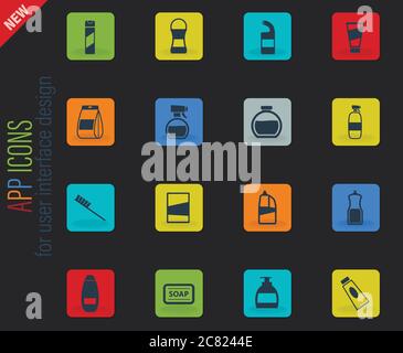 Produits chimiques foyer icons set Illustration de Vecteur