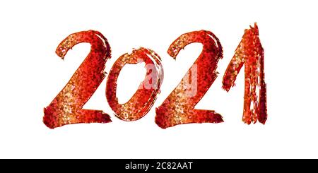 2021 nouvel an. 2021 chiffres rouges sur fond blanc. Lettrage écrit à la main. Idéal pour le design des affiches de fête du nouvel an, carte de vacances, en-tête pour les webs Illustration de Vecteur