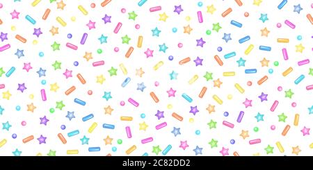 Saupoudrer de grains de desserts. Motif abstrait sans couture avec grains doux colorés et réalistes sur fond blanc. Conception pour les modèles de vacances, pièce Illustration de Vecteur