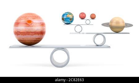 Équilibre des planètes du système solaire, rendu 3D isolé sur fond blanc Banque D'Images