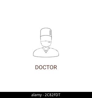 Icône médecin. Contour Vector Medical Worker. Illustration vecteur docteur homme avec uniforme médical dans un style plat. Masque de protection sur le visage Illustration de Vecteur