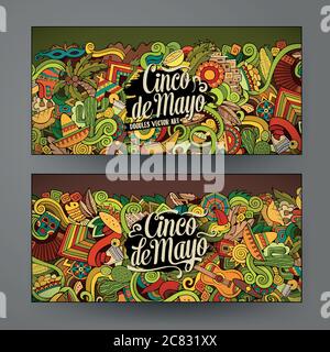 Cartes Doodle Doodle de Mayo dessinées à la main et vectorielles de dessin animé Illustration de Vecteur