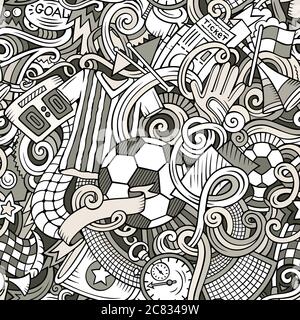 Dessin animé adorable dessins à la main football sans couture motif Illustration de Vecteur