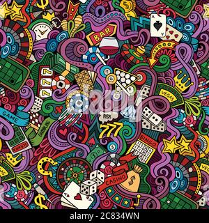 Dessins animés dessinés à la main sur le thème du style casino Illustration de Vecteur