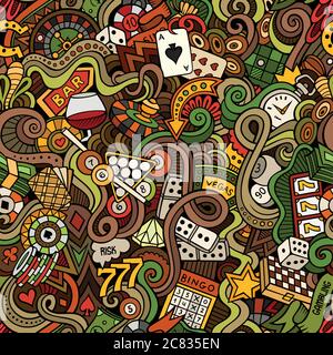 Cartoon hand-drawn doodles on the subject of casino style Illustration de Vecteur