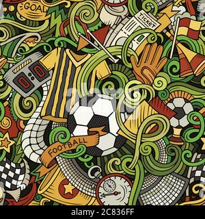 Dessin animé adorable dessins à la main football sans couture motif Illustration de Vecteur