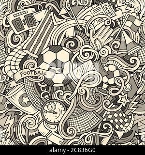 Dessin animé adorable dessins à la main football sans couture motif Illustration de Vecteur
