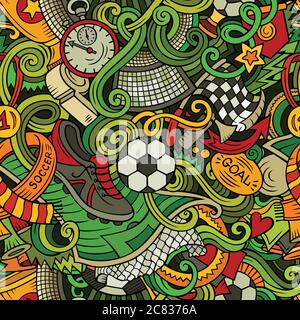 Dessin animé adorable dessins à la main football sans couture motif Illustration de Vecteur