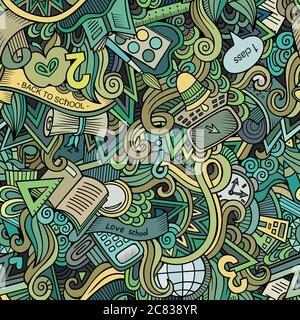 Dessin animé joli motif sans couture pour l'école Illustration de Vecteur