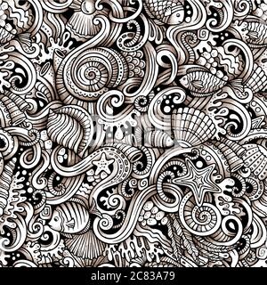 Dessin animé griffés sous l'eau vie sans couture motif Illustration de Vecteur