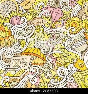 Dessin animé dessin à la main, dessin de pique-nique sans couture Illustration de Vecteur