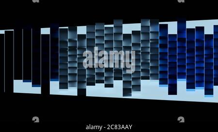 Dégradés de carrés bleus sur fond sombre. Motif texturé minimaliste. Rendu 3d numérique. Banque D'Images