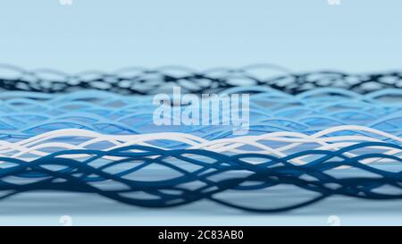 Lignes horizontales ondulées bleues, blanches et turquoise. Concept abstrait minimaliste. Rendu 3D numérique. Banque D'Images