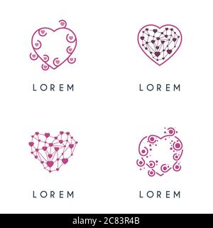 lot de 4 logos de coeur représentant les connexions et de couleur rose et bleue. pour les logos de société et d'entreprise Illustration de Vecteur