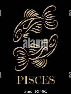 Logo vectoriel Golden Line de deux poissons. C'est signe de poissons zodiac. Illustration de Vecteur