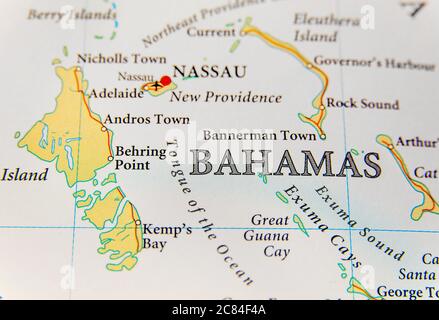 Carte géographique de l'île des Bahamas Banque D'Images