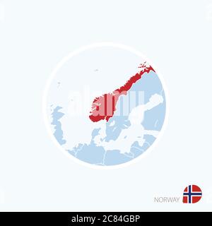 Icône carte de Norvège. Carte bleue de l'Europe avec la Norvège en surbrillance en rouge. Illustration vectorielle. Illustration de Vecteur