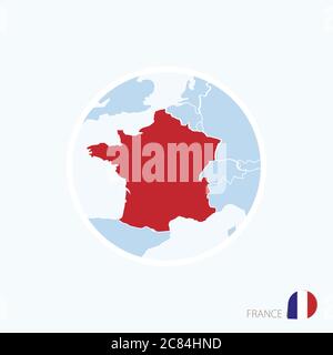 Carte de la France. Carte bleue de l'Europe avec la France en surbrillance en rouge. Illustration vectorielle. Illustration de Vecteur