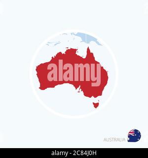 Carte de l'Australie. Carte bleue de l'Océanie avec l'Australie en surbrillance en rouge. Illustration vectorielle. Illustration de Vecteur