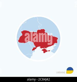 Carte icône de l'Ukraine. Carte bleue de l'Europe avec l'Ukraine en surbrillance en rouge. Illustration vectorielle. Illustration de Vecteur