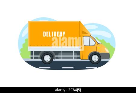 Livraison à domicile, réception rapide de votre commande, transport de marchandises. Illustration vectorielle Illustration de Vecteur