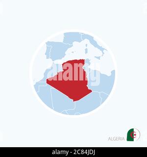 Carte de l'Algérie. Carte bleue de l'Afrique avec l'Algérie en surbrillance en rouge. Illustration vectorielle. Illustration de Vecteur