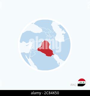 Icône de carte de l'Irak. Carte bleue du Moyen-Orient avec l'Irak en surbrillance en rouge. Illustration vectorielle. Illustration de Vecteur